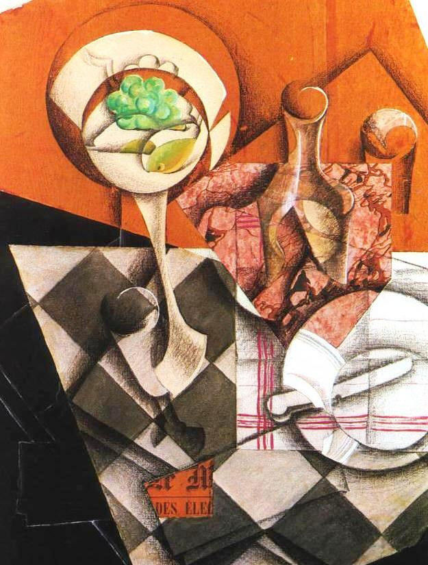 Example Synthetic Cubism, Fruit bowl and decanter, 1914, Juan Gris