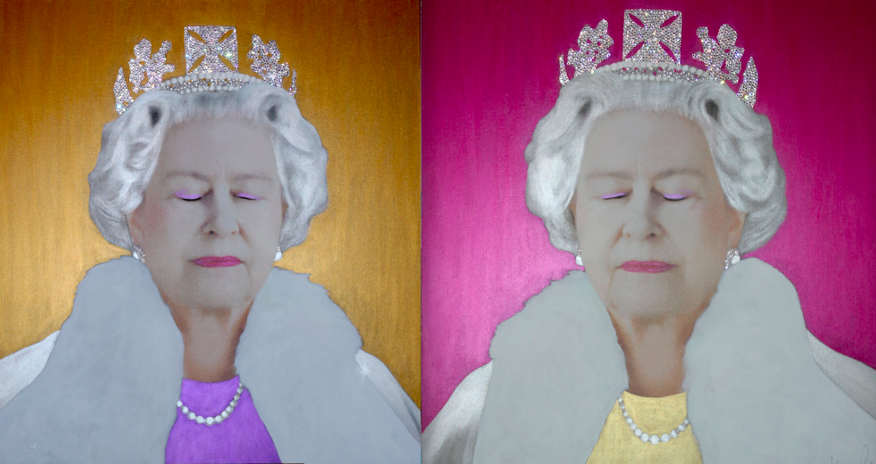 Typische Pop-Art des Künstlers Hayo Sol, Queen Elizabeth Twin Edition, 2021, erhältlich über Gallerease