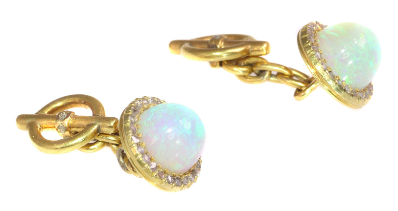 Wichtige Informationen vor dem Schmuck oder Juwelenkauf;Spätviktorianische Manschettenknöpfe, 18 Karat Gold, Diamant und Opale, um 1900