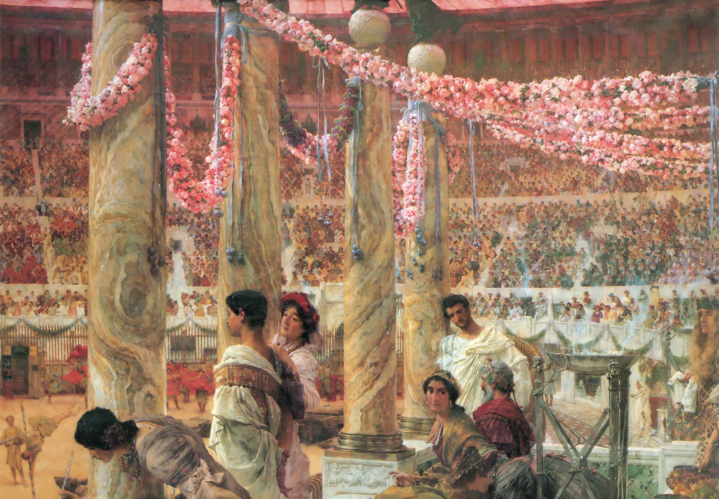 Painting of Alma Tadema 'Caracalla and Geta, Bearfight in the Colloseum AD 203', also available as an origimal engraving at Gallerease