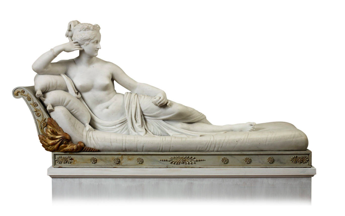 Neoklassizistische Skulptur von Antonio Canova, 'Paolina Borghese als Venus' (Venus Victrix), 1804-08, Marmor, Galleria Borghese, Rom