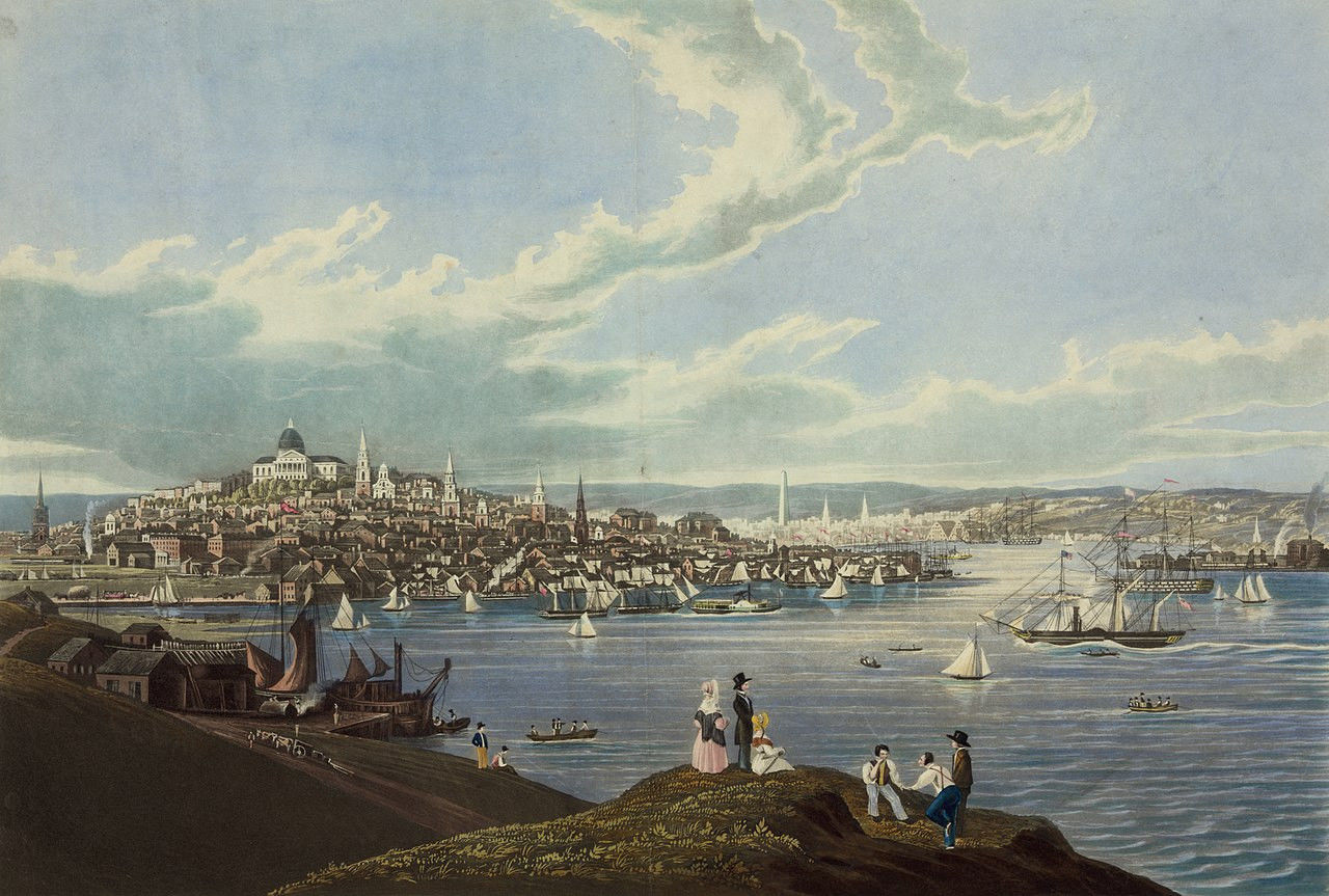 Example of an aquatint, View of Boston, Robert Havell, 1841