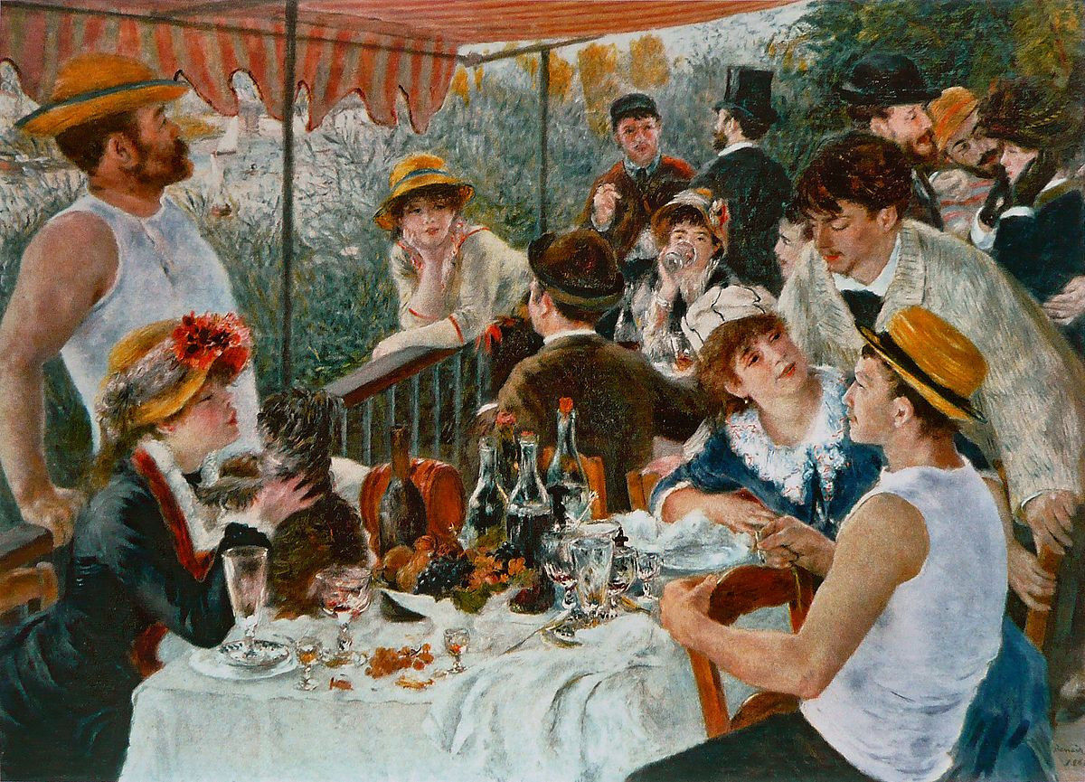 Pierre-Auguste Renoirs „Mittagessen der Ruderer“ (1880-1881), ein typisches impressionistisches Werk, das nahezu alle Merkmale des Impressionismus in sich vereint.