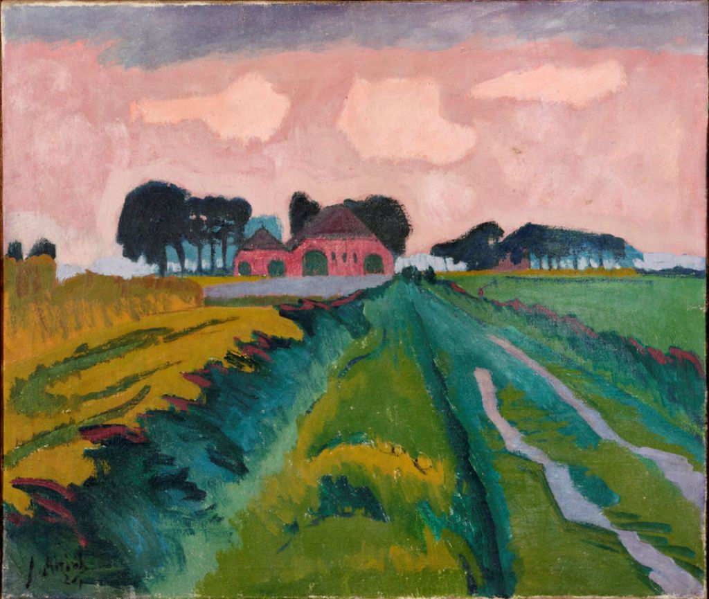 Gemälde von Jan Altink, The Red Farm, 1924 als Beispiel der holländischen expressionistischen Bewegung „De Ploeg“