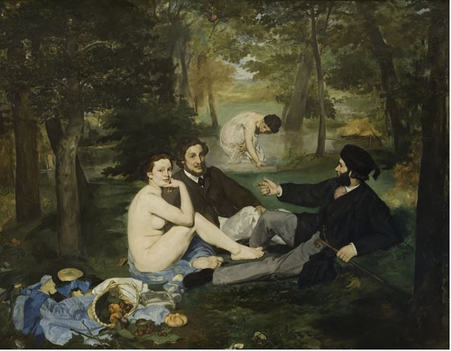 1. Beispiel für die Anfänge der modernen Kunst: Éduard Manet, Le Déjeuner sur l'herbe, 1863, Öl auf Leinwand, Musée d'Orsay, Paris.