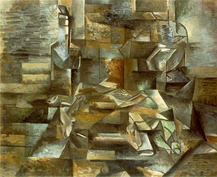 Cubist painting 'Bottle and Fishes', Georges Braque, 1910 - 1912